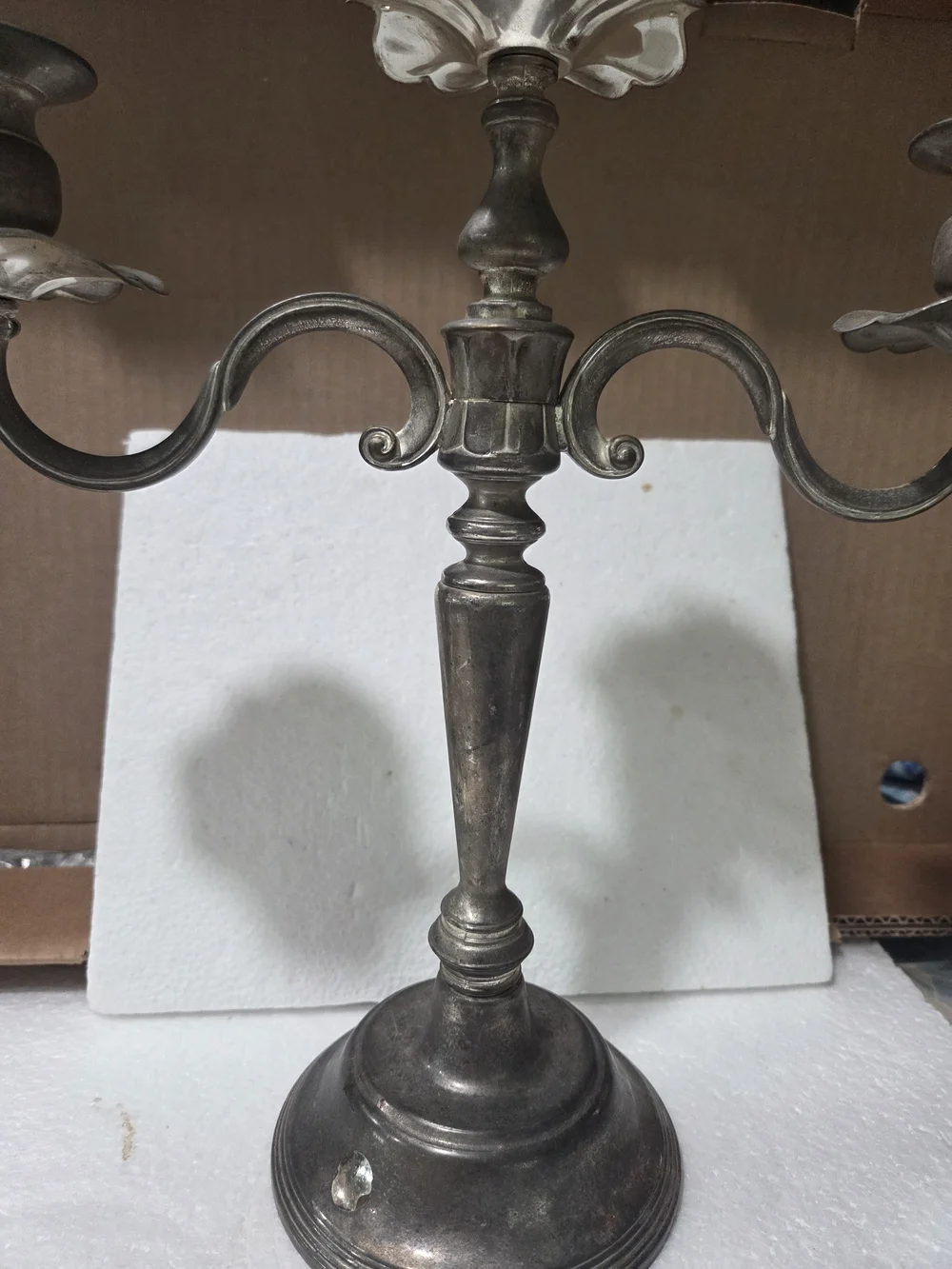 Three-Arm Metal Candelabra in Aged Silver Finish